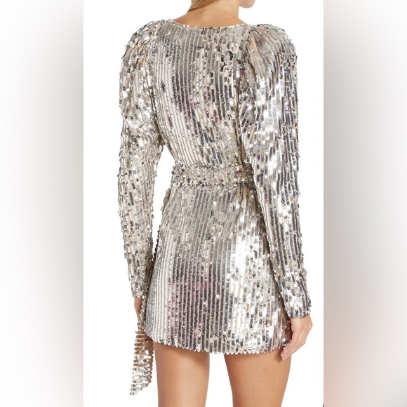 ROTATE Birger Christensen Sliver Sequin Wrap Minidress US 10 NWT 420$ - Picture 3 of 12